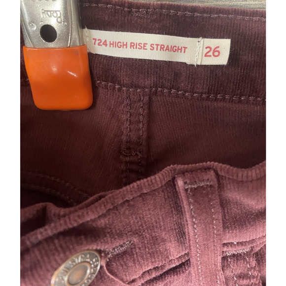 Levis 724 Womens Jeans Burgundy 26 x 32 High Rise Straight Corduroy Pants - Picture 3 of 9
